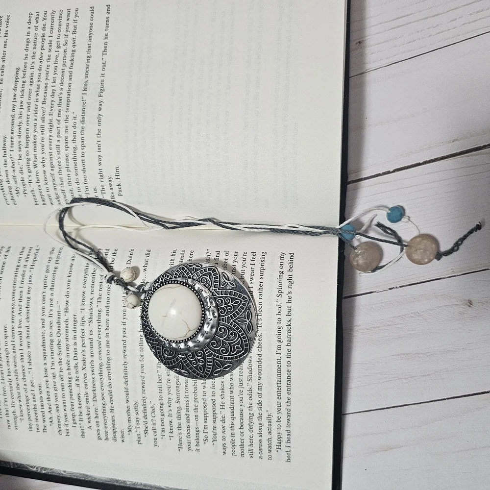 Silver and White Pendant Bookmark‎